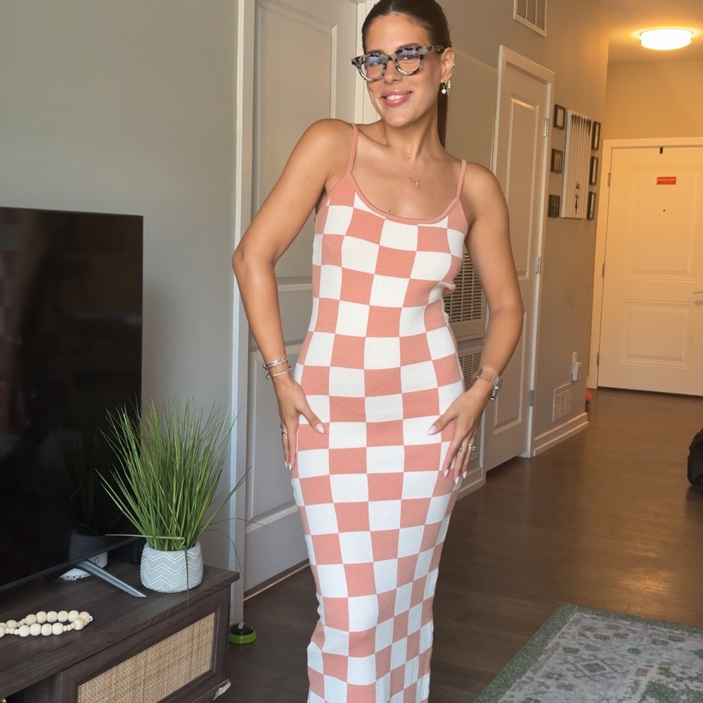 Checkered salmon and White Women's Dress